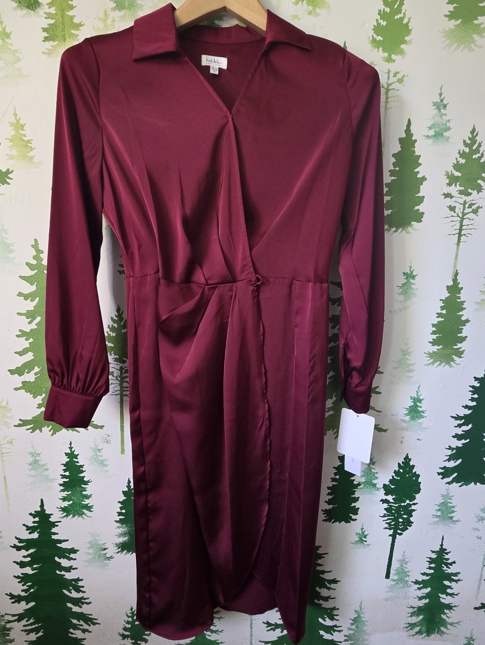 Nicole Miller Satin Wrap Dress - Burgundy Wine